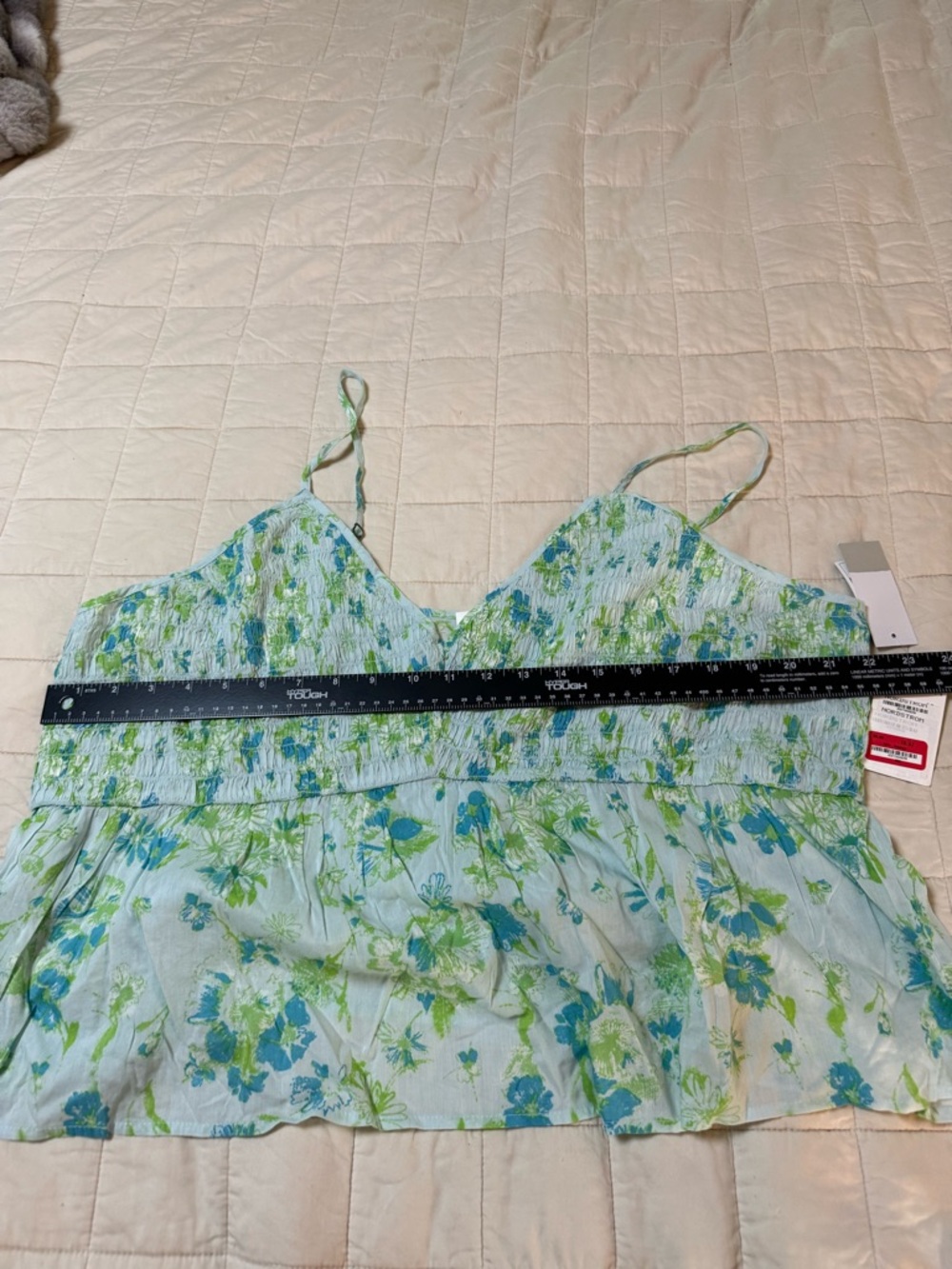 BP Nordstrom Floral Smocked Peplum Cami Top Blue Green Plus Size 2X NWT - Picture 6 of 6